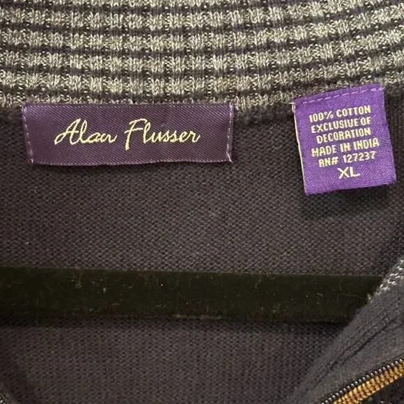 Alan Flusser Extra Large (XL) Navy Blue Quarter Zip Sweater Pullover - Picture 3 of 4